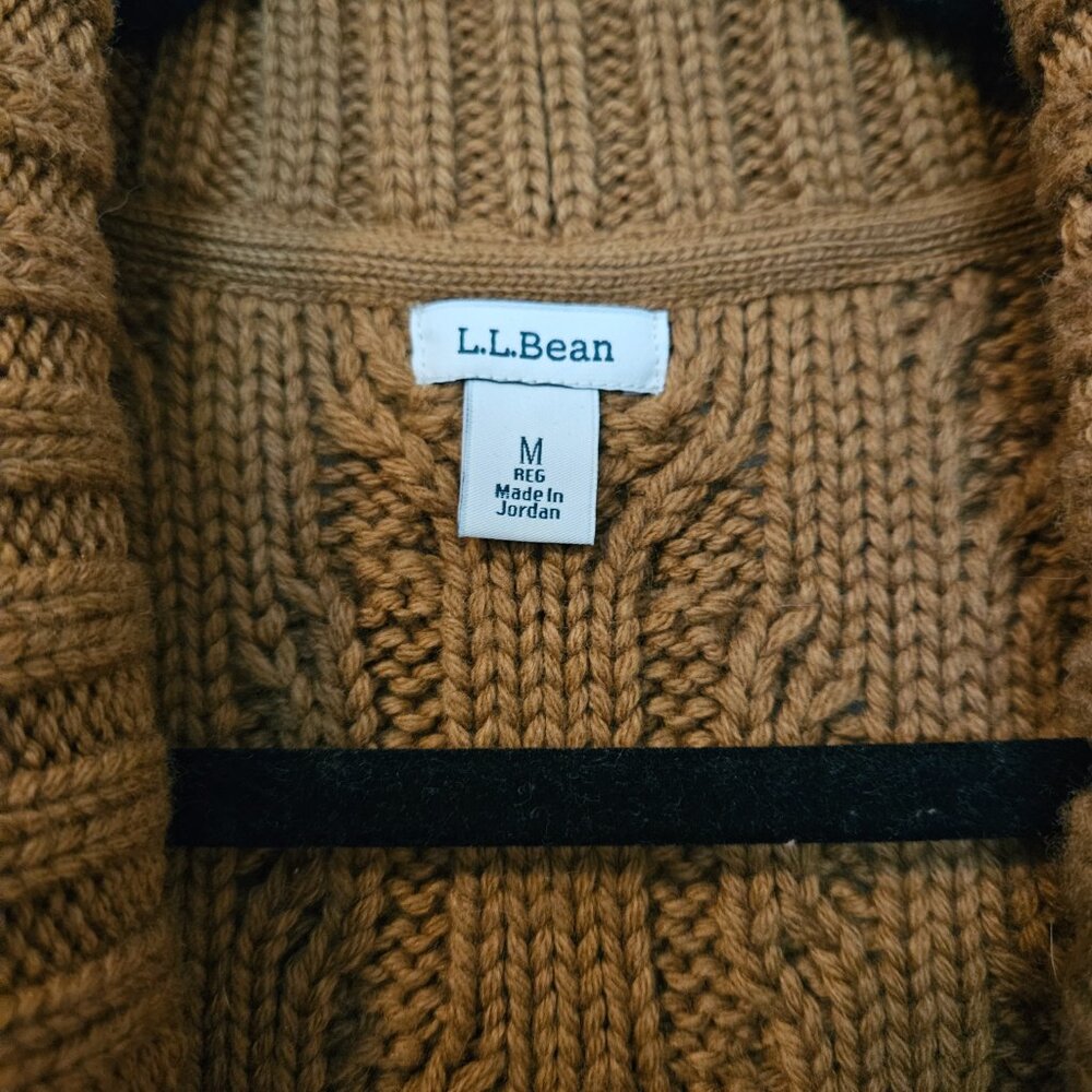 LL Bean Cozy Fisherman Sweater Cardigan Women's Regular in Saddle - Picture 3 of 5